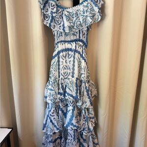 Chic Blue and White Patterned Maxi Dress